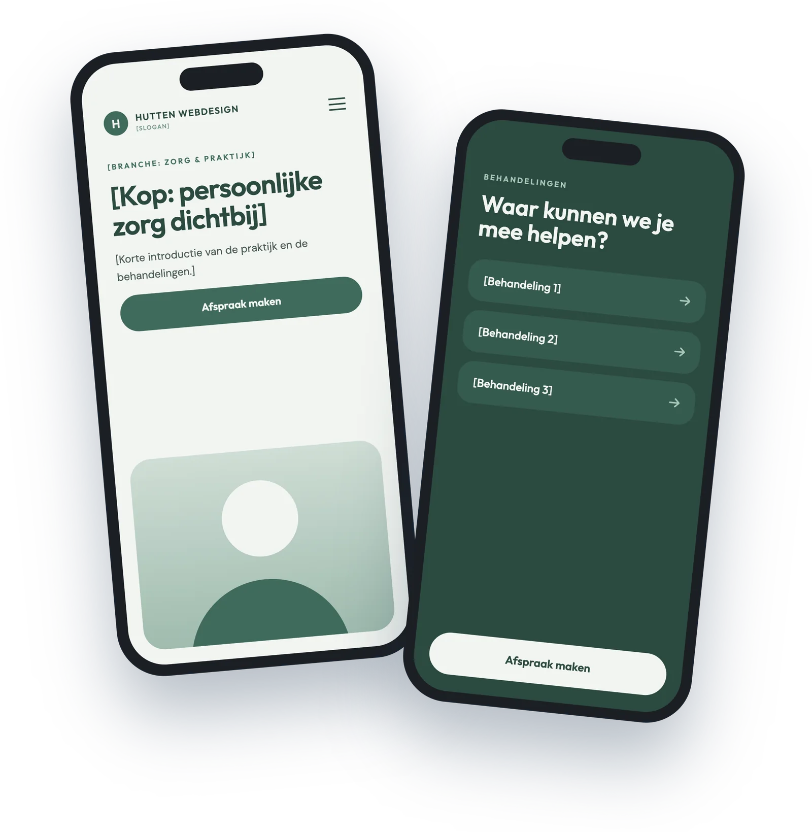 Voorbeeld van een mobiele website op twee telefoons