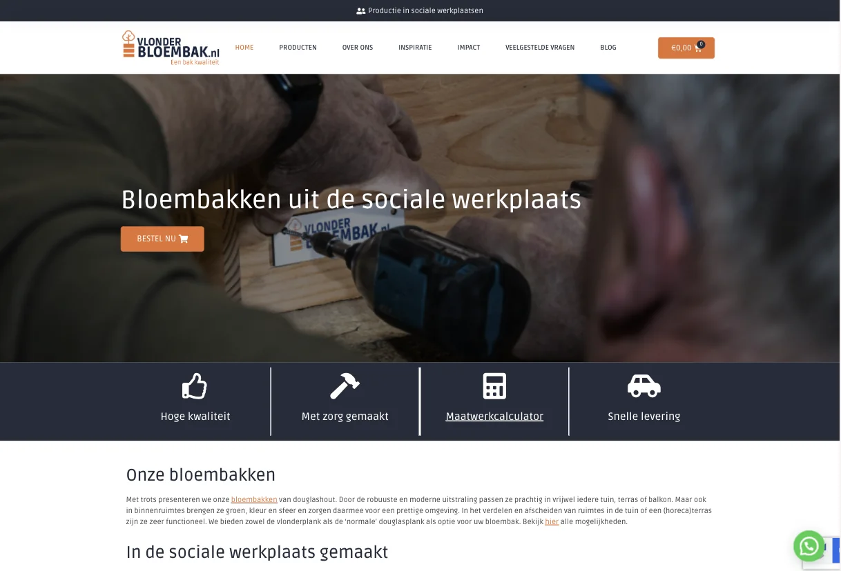 Homepage van de website van vlonderbloembak